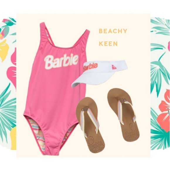 💕BARBIE x ROXY💕 One Piece Swimsuit Pink Lemonade - Picture 1 of 9